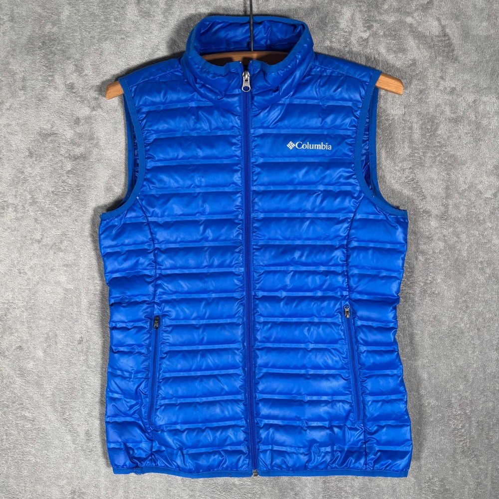 Columbia Packable Puffer Vest Women Size M Royal Blue Insulated‎ Down Feather
